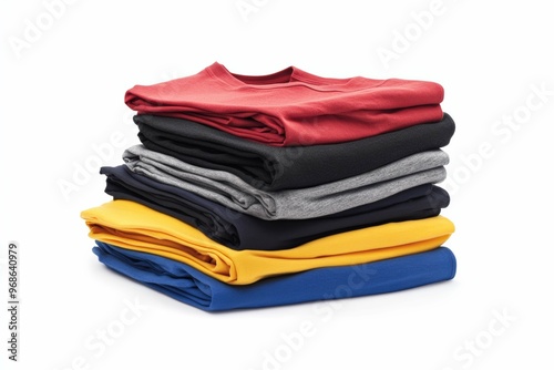 A Photo pile of t-shirts with isolated white background