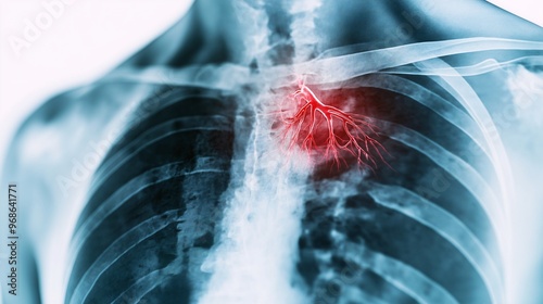 Detailed X-ray of the chest highlighting a thoracic aortic aneurysm photo