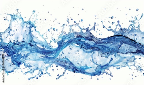 Blue water wave splashes on white background with droplets abstract and isolated. Concept Splash Photography, Water Droplets, Abstract Art, Blue Waves, White Background