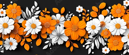Wallpaper Mural Vibrant floral pattern featuring orange and white flowers against a dark background, perfect for spring-themed designs. Torontodigital.ca