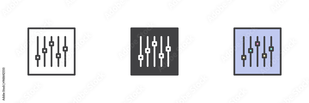 Sound mixer console different style icon set Sound mixer console different style icon set