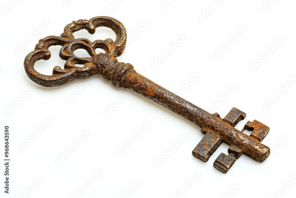 Rusty Antique Iron Key with Intricate Handle Detail Rusty Antique Iron Key with Intricate Handle Detail