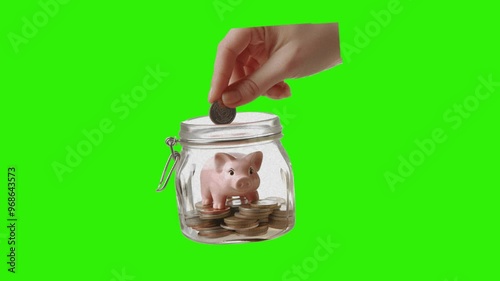 saving money in a piggy bank paperfold stopmotion Green Screen