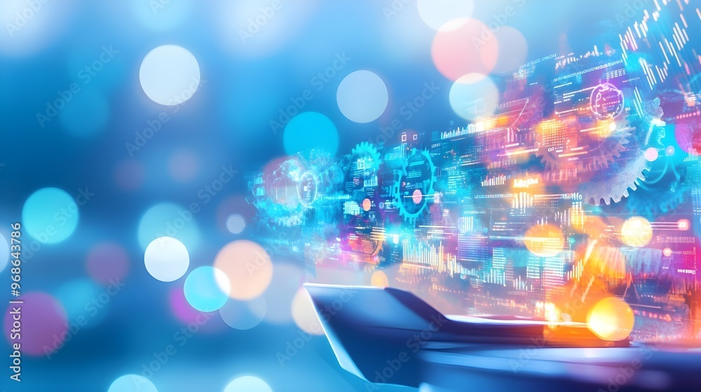 Futuristic Technology Abstract Background with Bokeh Lights Futuristic Technology Abstract Background with Bokeh Lights