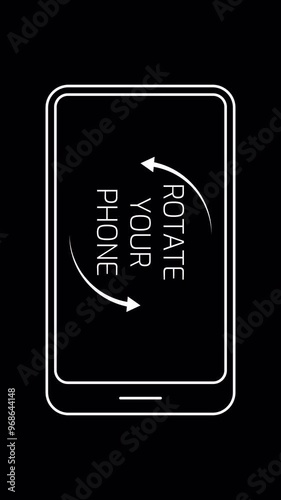 animation of a smartphone screen rotating from horizontal to vertical orientation.