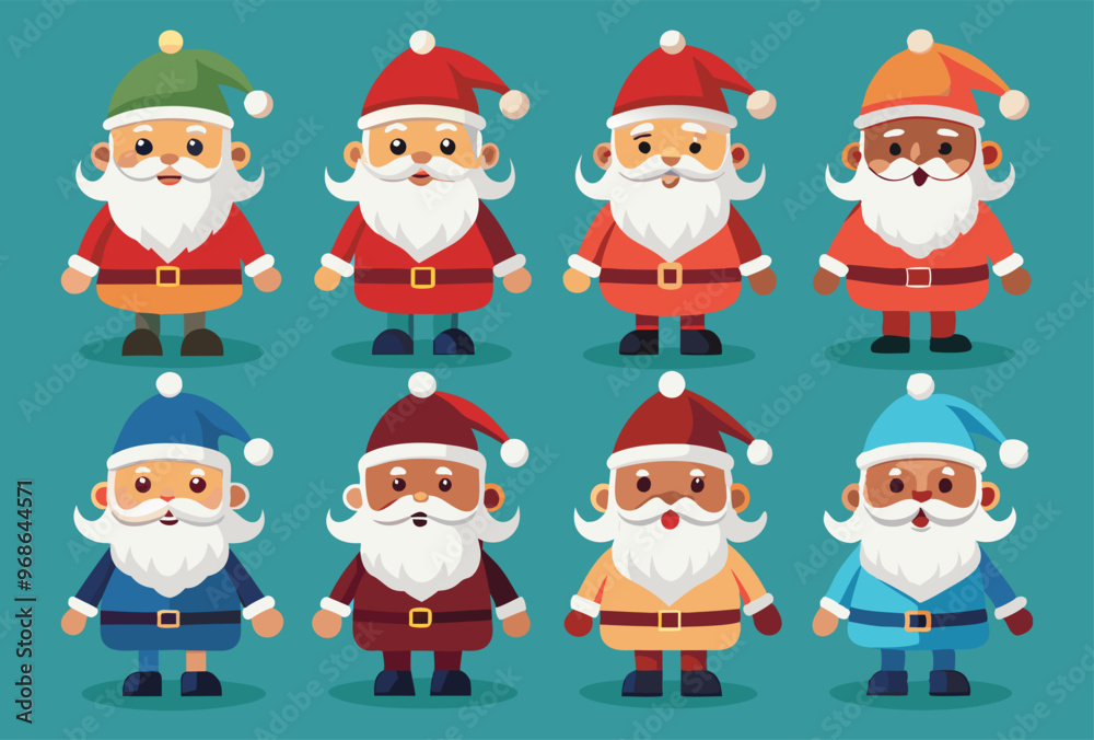 Set of Cute Cartoon Santa Claus Characters in Different Outfits Vector Illustration Set of Cute Cartoon Santa Claus Characters in Different Outfits Vector Illustration