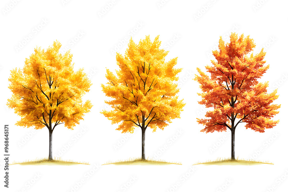 Yellow trees set isolated on white background Yellow trees set isolated on white background