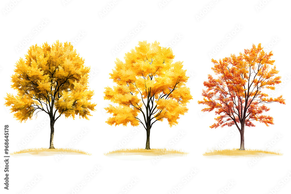 Yellow trees set isolated on white background Yellow trees set isolated on white background