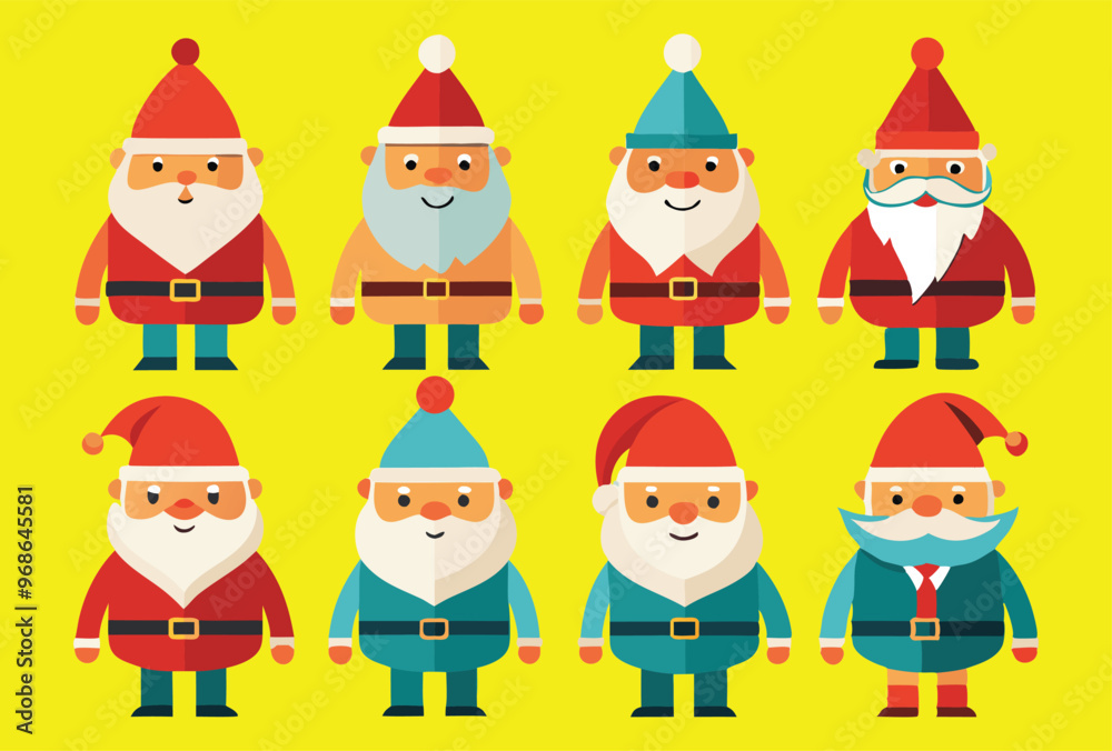 Set of Cute Cartoon Santa Claus Characters in Different Outfits Vector Illustration Set of Cute Cartoon Santa Claus Characters in Different Outfits Vector Illustration