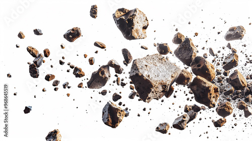 Swarm of asteroids isolated on a white background. photo