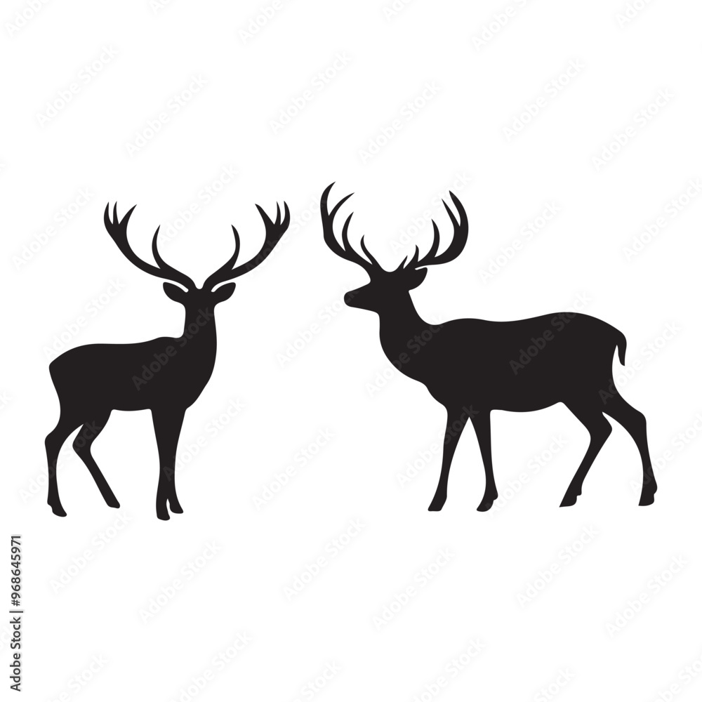 deer silhouette, wild deer silhouettes in flat style isolated on white background. Vector illustration deer silhouette, wild deer silhouettes in flat style isolated on white background. Vector illustration