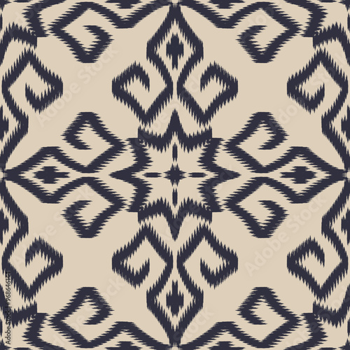 Ikat seamless pattern, geometric design, motif ethnic handmade, Ikat ethnic tribal, boho colors seamless wallpaper. Ethnic Ikat abstract background art, greeting cards, printing products.