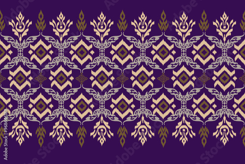 Ikat seamless pattern, geometric design, motif ethnic handmade, Ikat ethnic tribal, boho colors seamless wallpaper. Ethnic Ikat abstract background art, greeting cards, printing products.