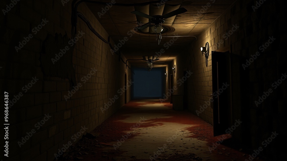 Fototapeta premium alone in the backrooms liminal space 3d render