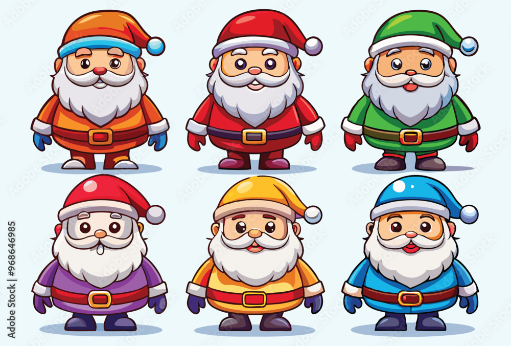 Set of Cute Cartoon Santa Claus Characters in Different Outfits Vector Illustration Set of Cute Cartoon Santa Claus Characters in Different Outfits Vector Illustration