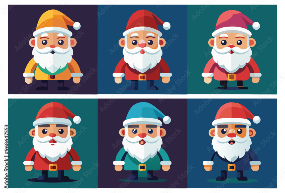 Set of Cute Cartoon Santa Claus Characters in Different Outfits Vector Illustration Set of Cute Cartoon Santa Claus Characters in Different Outfits Vector Illustration