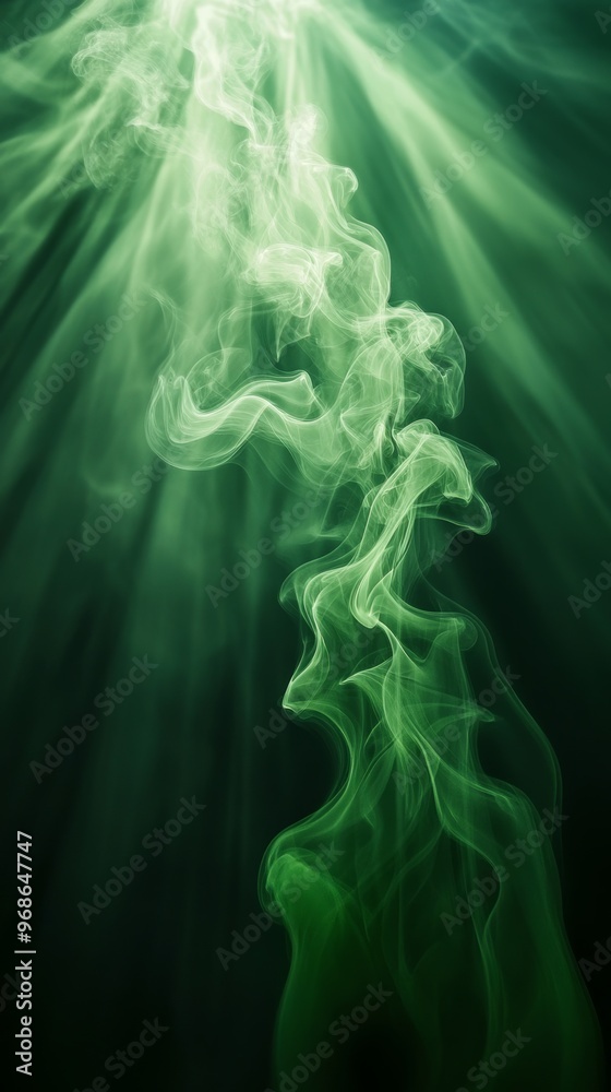 Fototapeta premium Abstract green smoke swirling on dark background