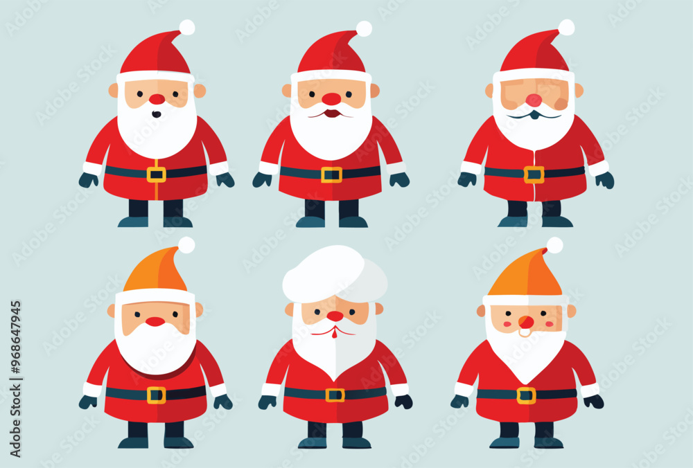 Set of Cute Cartoon Santa Claus Characters in Different Outfits Vector Illustration Set of Cute Cartoon Santa Claus Characters in Different Outfits Vector Illustration