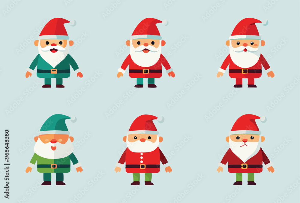 Set of Cute Cartoon Santa Claus Characters in Different Outfits Vector Illustration Set of Cute Cartoon Santa Claus Characters in Different Outfits Vector Illustration