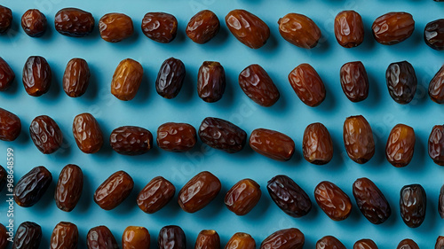 Dates on blue background top view