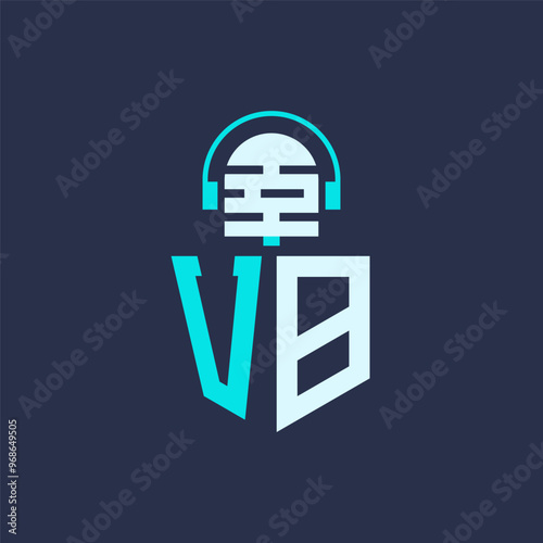 VB Microphone Logo Design for Audio, Music, and Podcast Branding - Letter VB Logo Professional Vector Illustration for Creative Industries