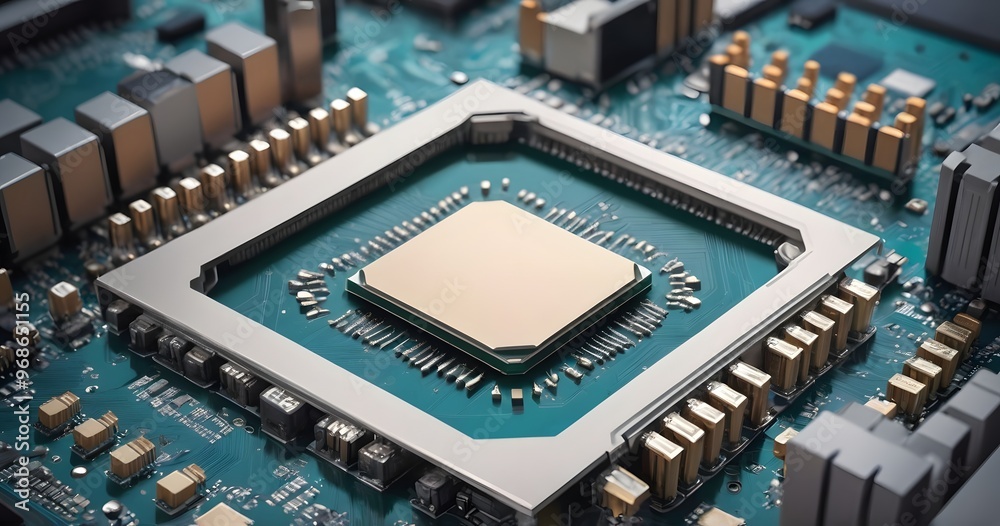Obraz premium Powerful Computer Processor on Circuit Board