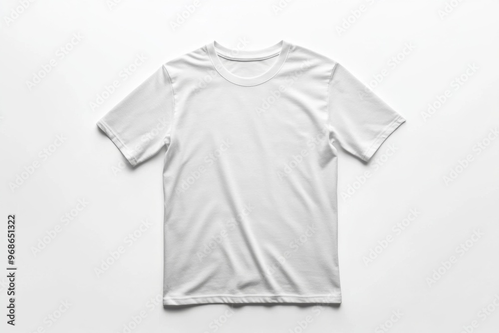 Sophisticated mockup of a plain white t-shirt displayed on a clean white backdrop Sophisticated mockup of a plain white t-shirt displayed on a clean white backdrop