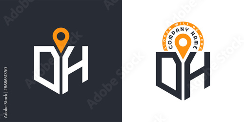 DH Location Logo Bundle. Letter DH Logo Dual Vector Icons for Recruitment and Navigation