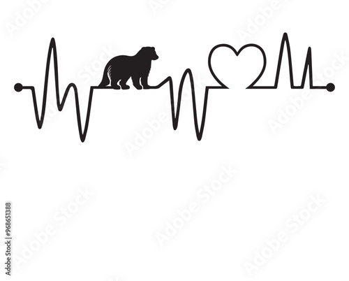 Heartbeat line with Badger silhouette, Badger and Heartbeat frequency with Heart Love Vector illustration
