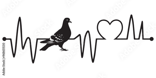
Heartbeat line with Columbidae silhouette, Columbidae and Heartbeat frequency with Heart Love Vector illustration

