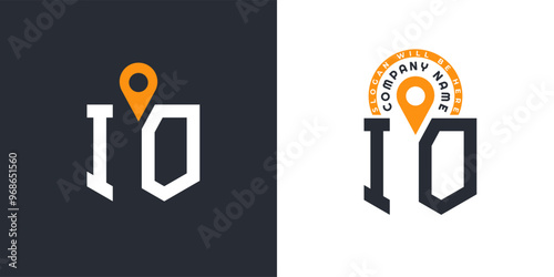 IO Location Logo Bundle. Letter IO Logo Dual Vector Icons for Recruitment and Navigation