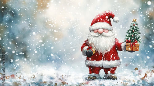 cute Santa Claus gnome merry christmas and happy new year background