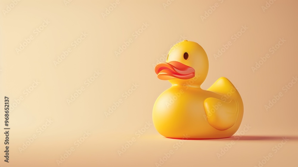 A Bright Yellow Rubber Duck With a Smile Against a Soft Peach Background During Daylight A Bright Yellow Rubber Duck With a Smile Against a Soft Peach Background During Daylight