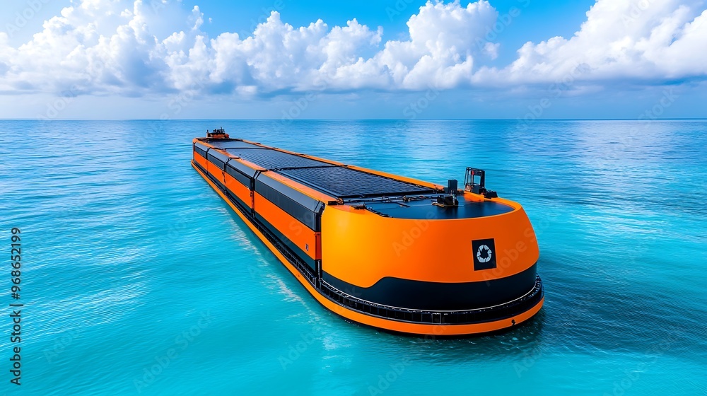Fototapeta premium Command center for robotic ocean cleanup fleets, managing global efforts to remove plastic waste from the oceans using autonomous drones and advanced AI technologies, 