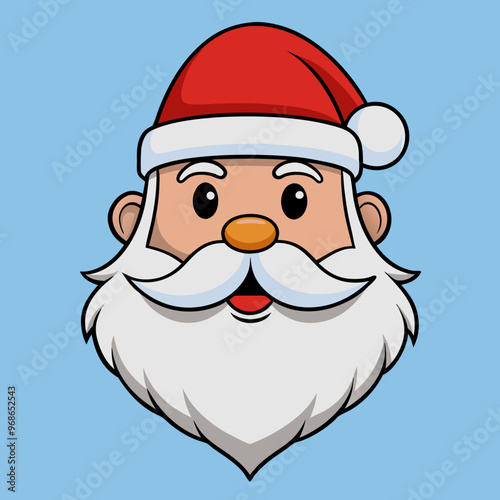 A cartoon representation of Santa Clauss face with a beard and a hat