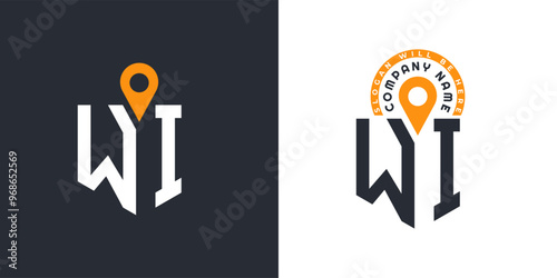 WI Location Logo Bundle. Letter WI Logo Dual Vector Icons for Recruitment and Navigation