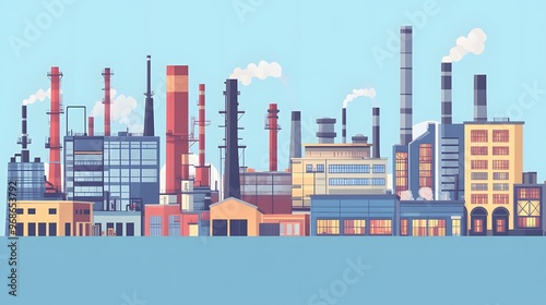 Industrial Complex with Tall Chimneys and Smoke