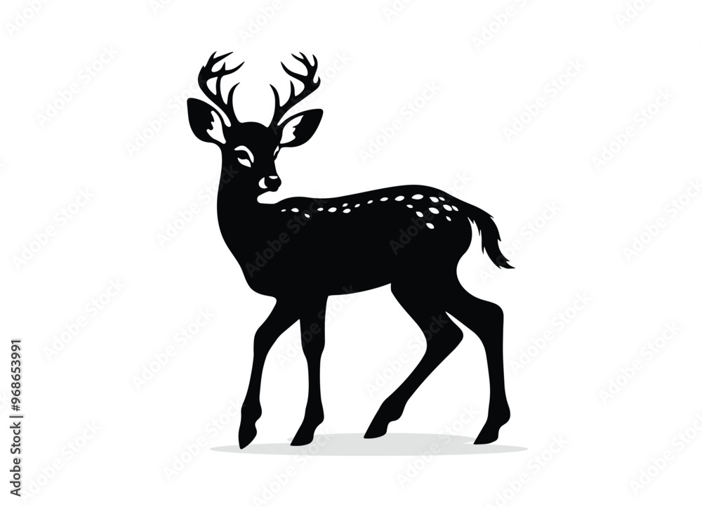 Elegant Black and White Silhouette Illustration of a Stag with Large Antlers Minimalist Cartoon Reindeer Drawing for Christmas Design. Iconic Deer Outline Nature inspired Doodle Art Perfect for Logos Elegant Black and White Silhouette Illustration of a Stag with Large Antlers Minimalist Cartoon Reindeer Drawing for Christmas Design. Iconic Deer Outline Nature inspired Doodle Art Perfect for Logos