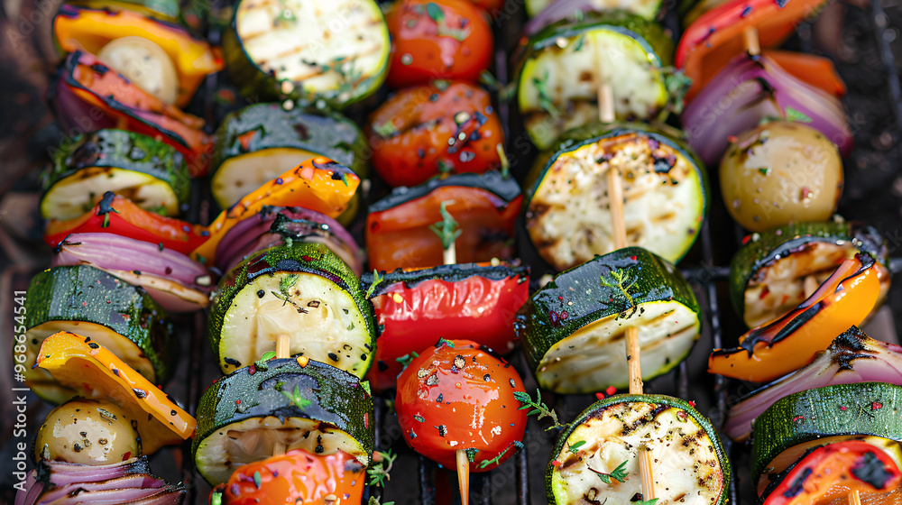 Grilled vegetable skewers on a platter ,GENERATIVE AI
