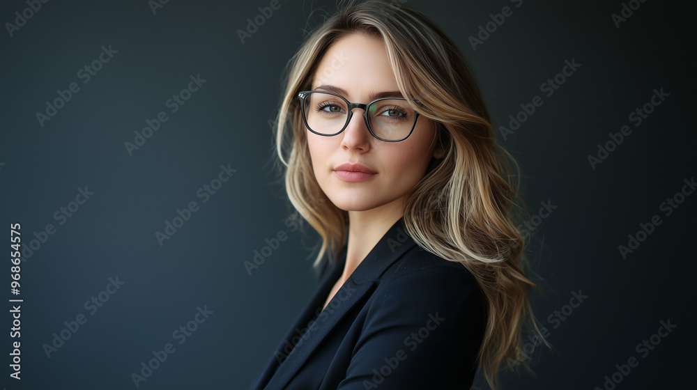 blond businesswoman wearing glasses with copy space background blond businesswoman wearing glasses with copy space background