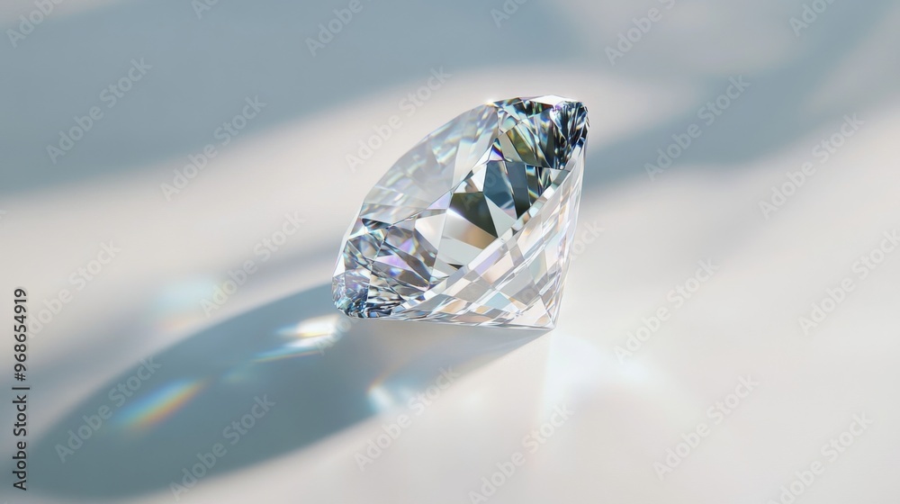 A detailed macro shot of a perfectly cut diamond sitting on a white background, highlighting the clarity and brilliance of the gem A detailed macro shot of a perfectly cut diamond sitting on a white background, highlighting the clarity and brilliance of the gem