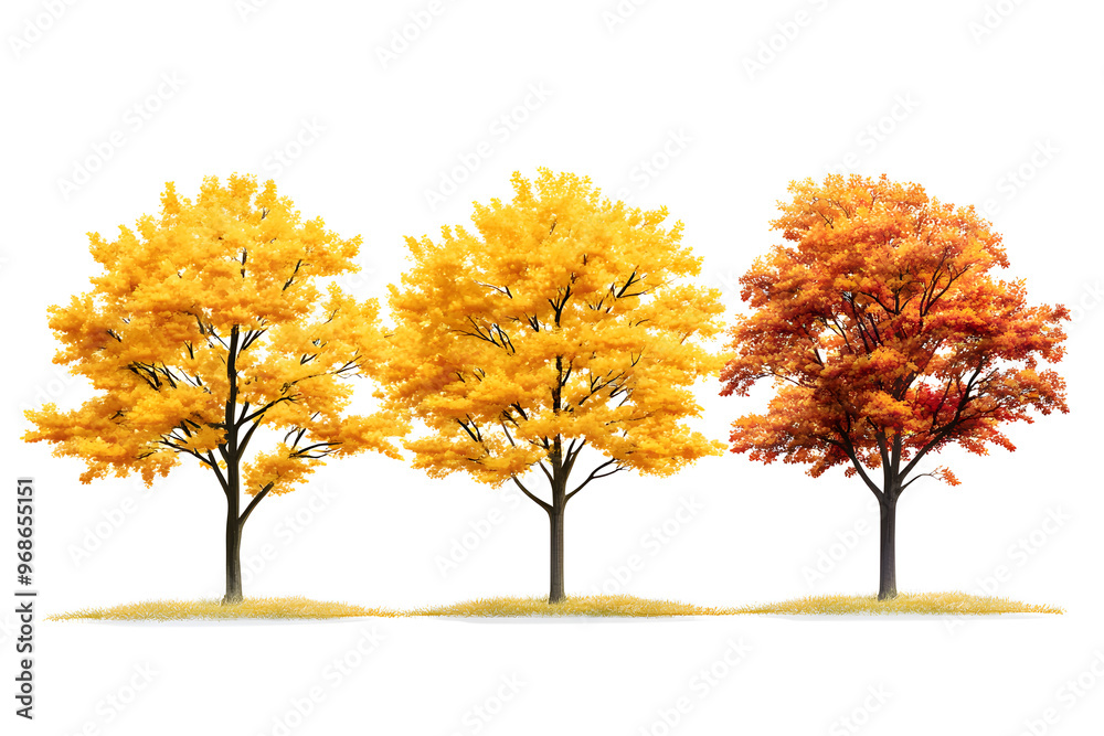 Yellow trees set isolated on white background Yellow trees set isolated on white background