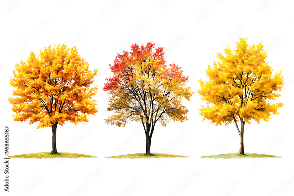 Yellow trees set isolated on white background Yellow trees set isolated on white background
