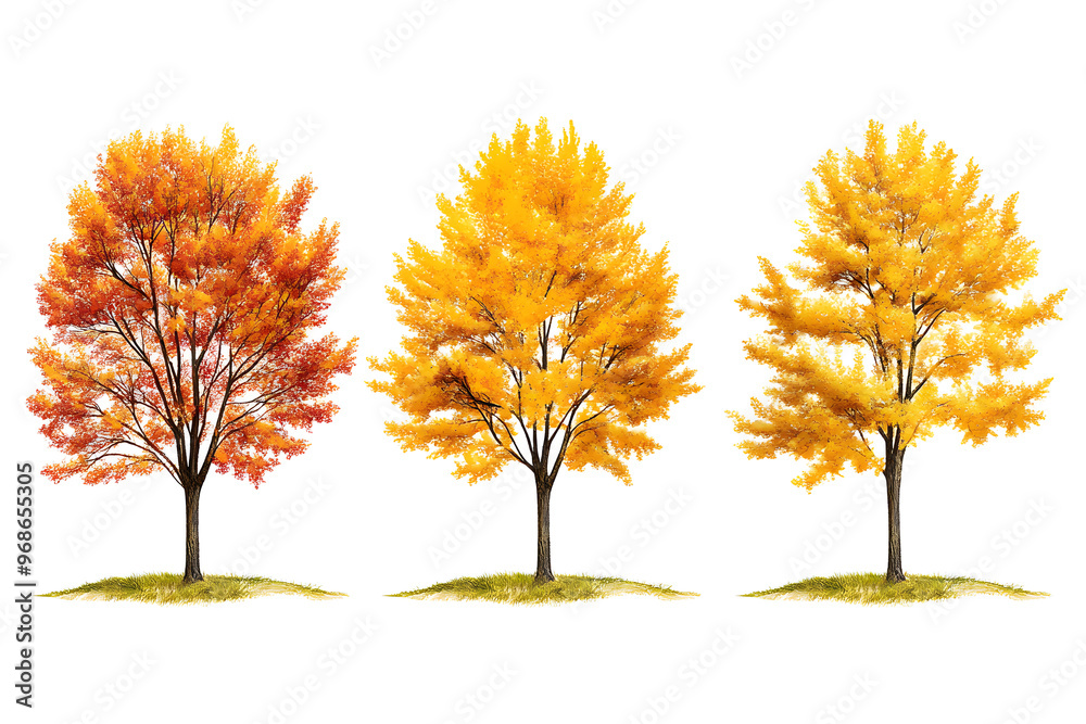 Yellow trees set isolated on white background Yellow trees set isolated on white background