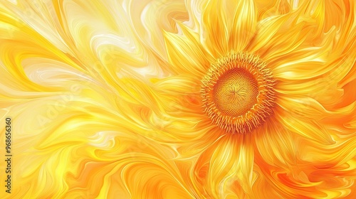 Abstract Sunflower with Yellow and Orange Swirls