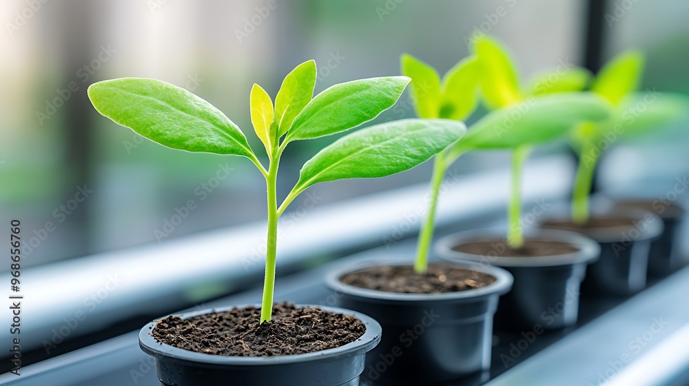 Naklejka premium Genetically modified crop development lab focused on future agriculture, creating more resilient, high-yield crops using advanced genetic engineering techniques, 