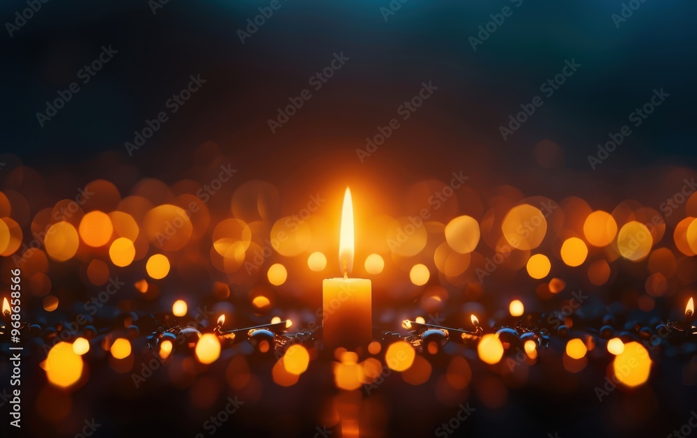 A serene candle surrounded by warm bokeh lights creates a peaceful atmosphere perfect for relaxation and meditation. A serene candle surrounded by warm bokeh lights creates a peaceful atmosphere perfect for relaxation and meditation.