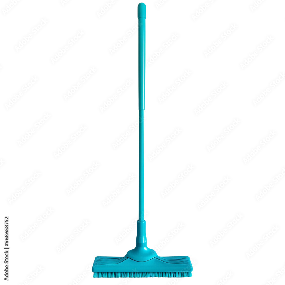 Photo of a teal blue metal and plastic duster with a long handle, isolated on a white background, Photo of a teal blue metal and plastic duster with a long handle, isolated on a white background,