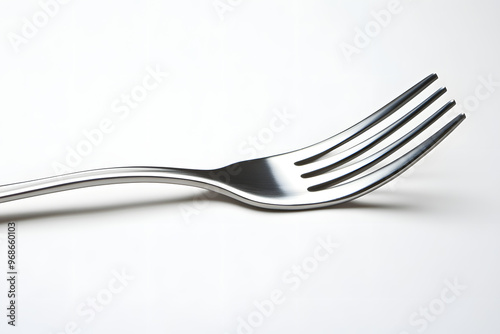 "Super Realistic Close-Up of a Fork at a Side Angle on White Background"