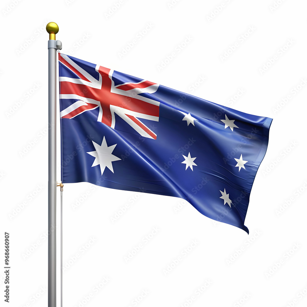 Fototapeta premium Australian flag with pole on white background